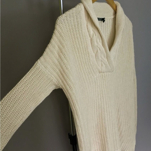 LRL Lauren Ralph Lauren Women's Cable Knit V Neck Sweater Beige - Picture 4 of 9